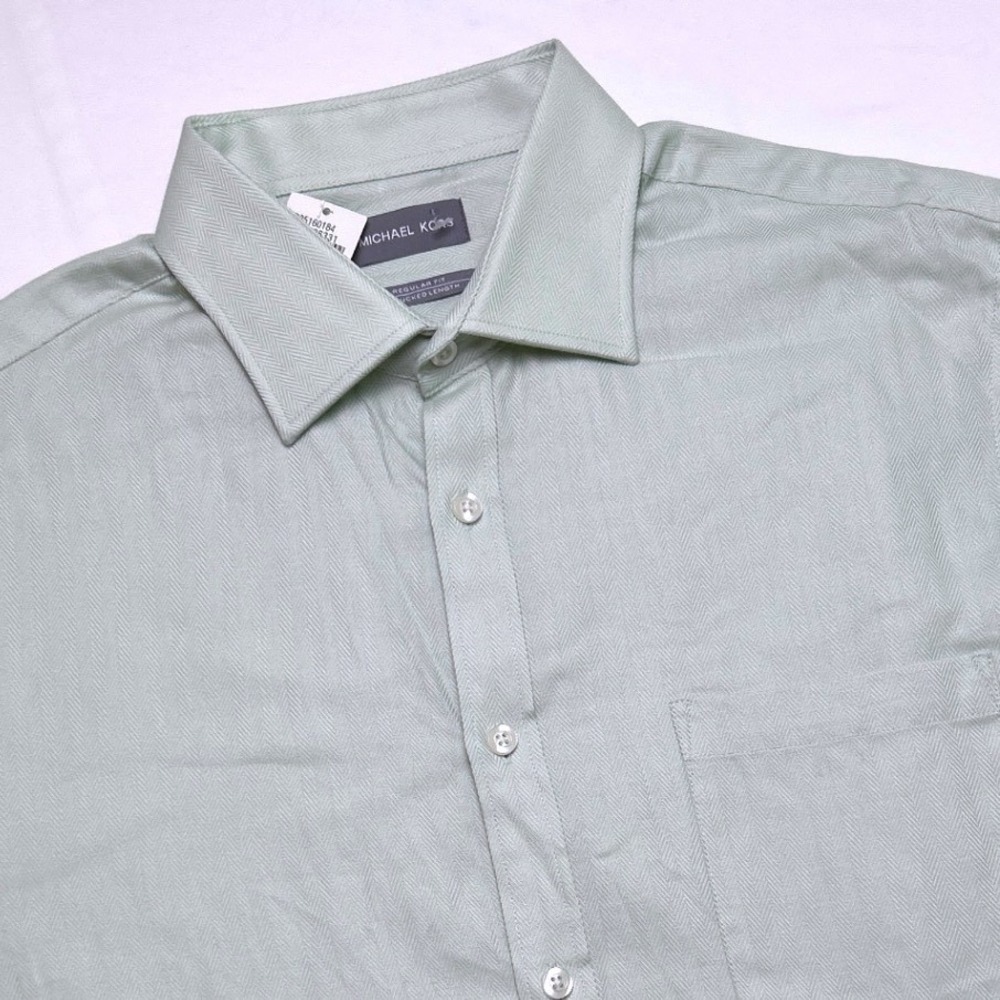 Michael Kors Mens Untucked Length Long Sleeve Shirt Size L Mint Julep Green